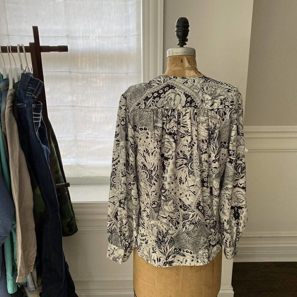 Vintage LAURA & JAYNE Button Up Blouse Secretary Paisley Black White Size 12 - Picture 9 of 12